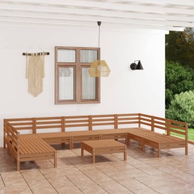 Set Salotto da Giardino 10 pz in Legno Massello di Pino Miele