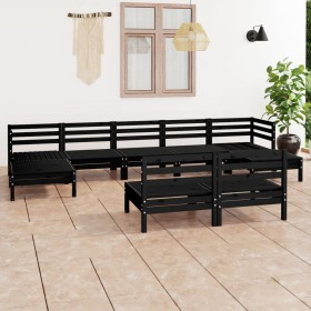 Set Salotto da Giardino 9 pz in Legno Massello di Pino Nero