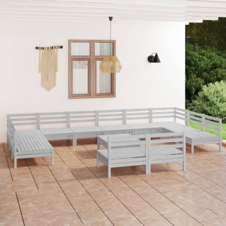 Set Salotto da Giardino 13 pz in Legno Massello di Pino Bianco