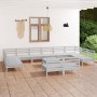 Set Salotto da Giardino 13 pz in Legno Massello di Pino Bianco