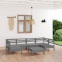 Set Salotto da Giardino 7 pz Grigio in Legno Massello di Pino