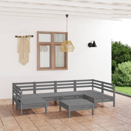 Set Salotto da Giardino 7 pz Grigio in Legno Massello di Pino