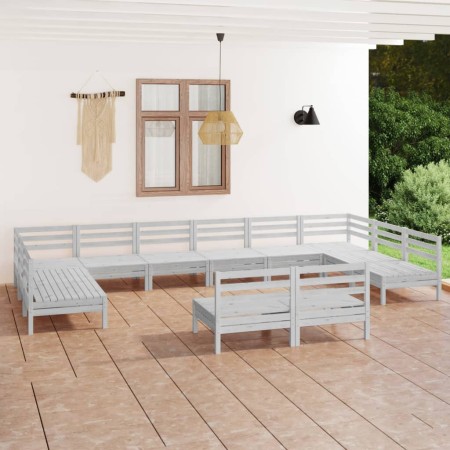 Set Salotto da Giardino 12 pz Bianco in Legno Massello di Pino