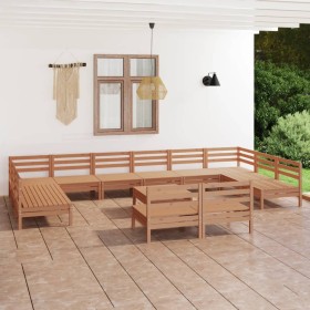 Set Salotto da Giardino 13 pz in Legno Massello di Pino Miele