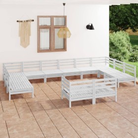 Set Salotto da Giardino 12 pz Bianco in Legno Massello di Pino