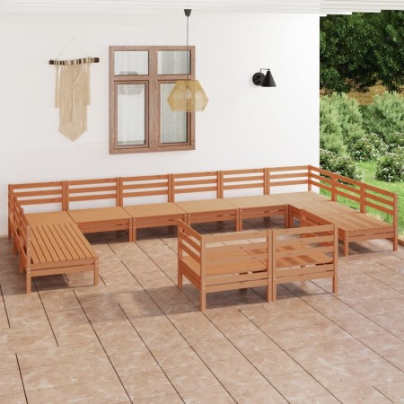 Set Salotto da Giardino 12 pz in Legno Massello di Pino Miele