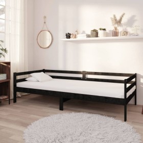 Divano Letto con Materasso 90x200 cm Nero in Legno di Pino