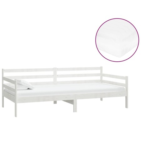 Divano Letto con Materasso 90x200 cm Bianco in Legno di Pino