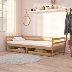 Divano Letto con Cassetti 90x200 cm Miele in Legno di Pino