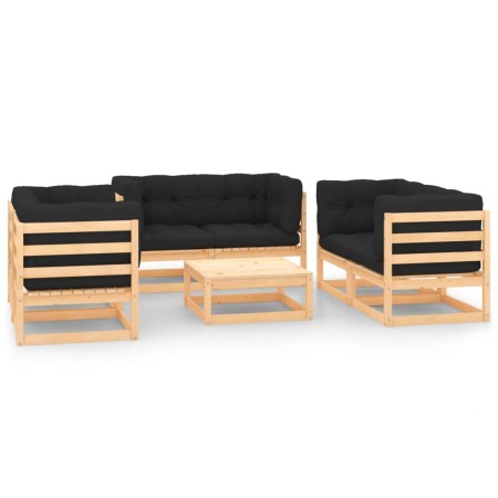 Set Salotto Giardino 7 pz Cuscini Antracite Legno Massello Pino