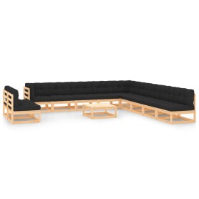 Set Salotto Giardino 12pz Cuscini Antracite Legno Massello Pino