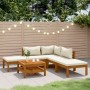 Set Divani da Giardino 6 pz con Cuscini Crema in Legno Acacia