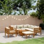 Set Divani da Giardino 8 pz con Cuscini Crema in Legno Acacia