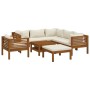 Set Divani da Giardino 8 pz con Cuscini Crema in Legno Acacia