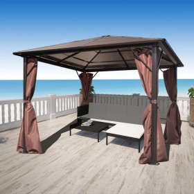 Gazebo con Tenda Marrone in Alluminio 300 x 300 cm