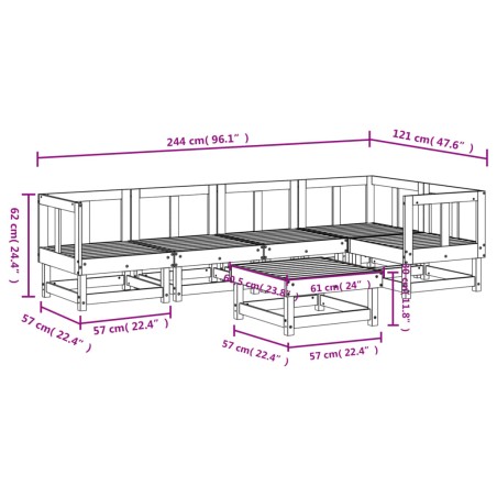 Set Salotto da Giardino 6 pz Grigio in Legno Massello di Pino