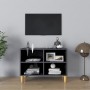 Mobile TV con Gambe Legno Massello Grigio Lucido 69,5x30x50 cm