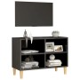 Mobile TV con Gambe Legno Massello Grigio Lucido 69,5x30x50 cm