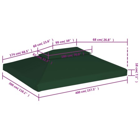 Telo di Ricambio per Gazebo 310g/m² Verde 3x4m