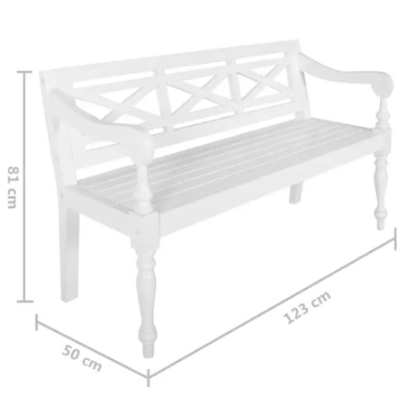 Panca Batavia 123 cm in Legno Massello di Mogano Bianco