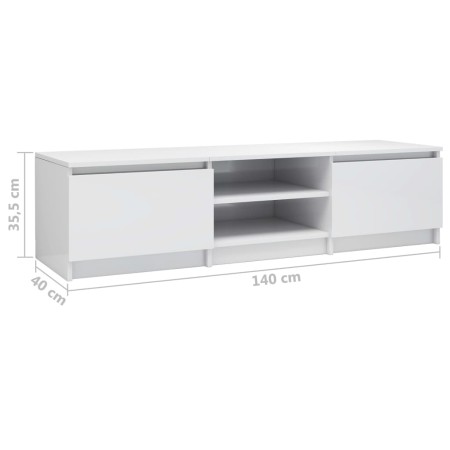 Mobile Porta TV Bianco Lucido 140x40x35,5 cm Legno Multistrato