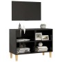 Mobile TV con Gambe in Legno Massello Nero 69,5x30x50 cm