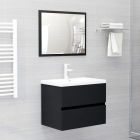 Set Mobili da Bagno 2 pz Nero in Legno Multistrato