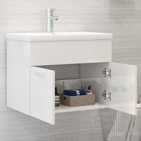 Mobile Sottolavabo Bianco Lucido 60x38,5x46cm Legno Multistrato