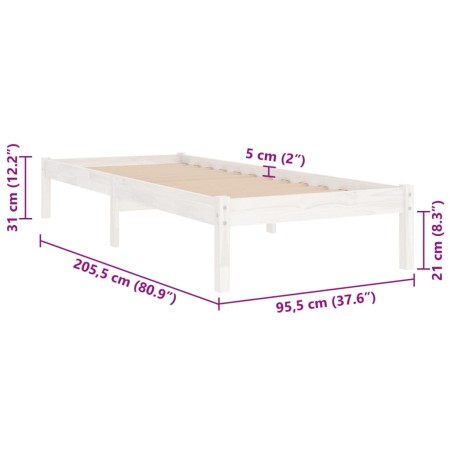 Giroletto Bianco in Legno Massello di Pino 90x200 cm