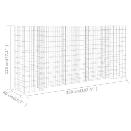 Gabbione Fioriera ad "H" in Filo di Acciaio 260x40x120 cm