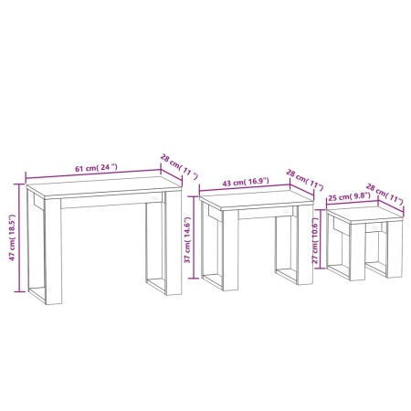 Tavolini Impilabili 3 pz Grigio Cemento in Legno Multistrato