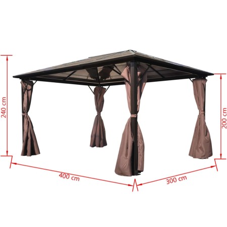 Gazebo con Tenda Marrone in Alluminio 400 x 300 cm