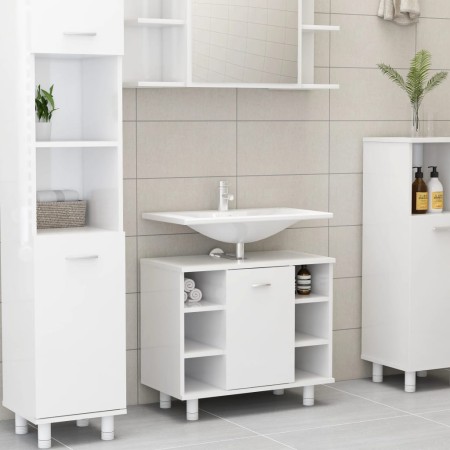 Mobile da Bagno Bianco Lucido 60x32x53,5cm in Legno Multistrato