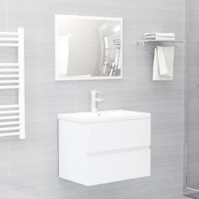 Set Mobili da Bagno 2 pz Bianco Lucido in Legno Multistrato