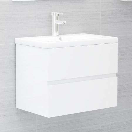 Set Mobili da Bagno 2 pz Bianco Lucido in Legno Multistrato