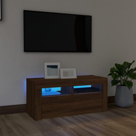 Mobile Porta TV con Luci LED Rovere Marrone 90x35x40 cm