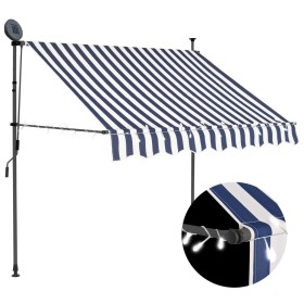 Tenda da Sole Retrattile Manuale con LED 150 cm Blu e Bianca