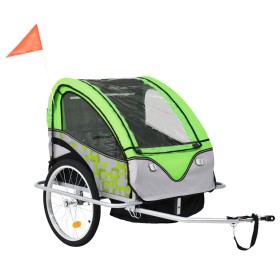 Rimorchio per Bici e Passeggino 2 in 1 Verde e Grigio