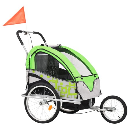 Rimorchio per Bici e Passeggino 2 in 1 Verde e Grigio