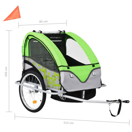 Rimorchio per Bici e Passeggino 2 in 1 Verde e Grigio