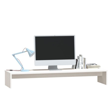 Supporto per Monitor Bianco 100x27x15 cm Legno Massello di Pino