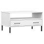 Tavolino Gambe Metallo Bianco 85x50x45 cm Legno Massello OSLO