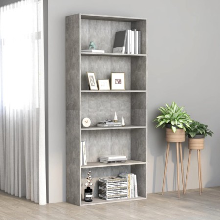 Libreria 5 Ripiani Grigio Cemento 80x30x189cm Legno Multistrato