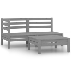 Set Divani da Giardino 3 pz in Legno Massello di Pino Grigio