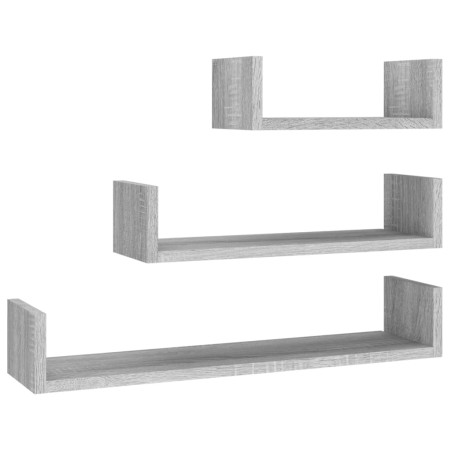 Mensole Espositive a Parete 3pz Grigio Sonoma Legno Multistrato