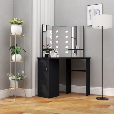 Tavolino da Trucco Angolare con LED Nero 111x54x141,5 cm