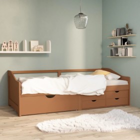 Divano Letto 3 Posti e Cassetti Marrone Miele in Pino 90x200cm