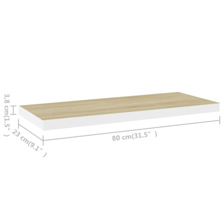 Scaffali a Parete 2 pz Rovere e Bianco 80x23,5x3,8 cm in MDF