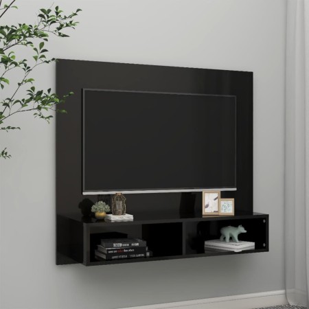 Mobile TV a Muro Nero Lucido 102x23,5x90 cm Legno Multistrato