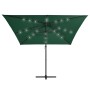 Ombrellone a Sbalzo con LED e Palo in Acciaio 250x250 cm Verde